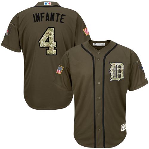 Tigers #4 Omar Infante Green Salute to Service Stitched MLB Jersey - Click Image to Close