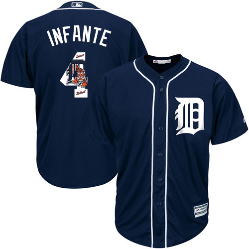 Tigers #4 Omar Infante Navy Blue Team Logo Fashion Stitched MLB Jersey