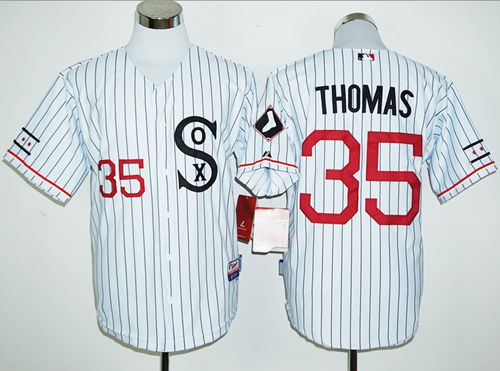 White Sox #35 Frank Thomas White(Black Strip) Cooperstown Stitched MLB Jersey - Click Image to Close