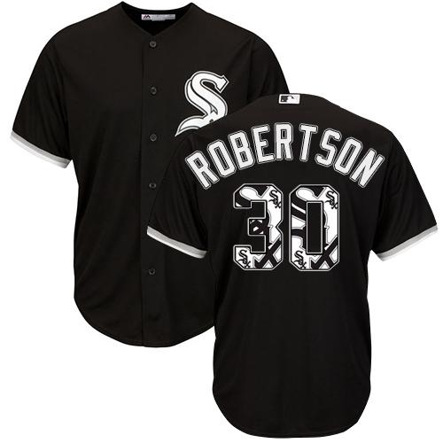 White Sox #30 David Robertson Black Team Logo Fashion Stitched MLB Jersey
