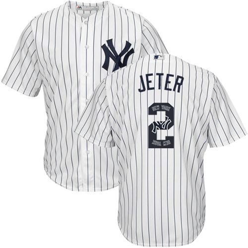 Yankees #2 Derek Jeter White Strip Team Logo Fashion Stitched MLB Jersey