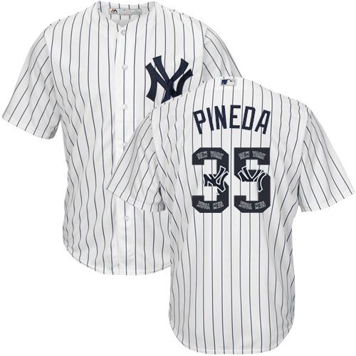 Yankees #35 Michael Pineda White Strip Team Logo Fashion Stitched MLB Jersey