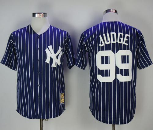 Yankees #99 Aaron Judge Navy Blue Strip 1973 Turn Back The Clock Stitched MLB Jersey
