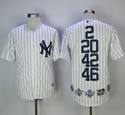 Yankees #2 #20 #42 #46 White Strip World Series Champions Stitched Jersey