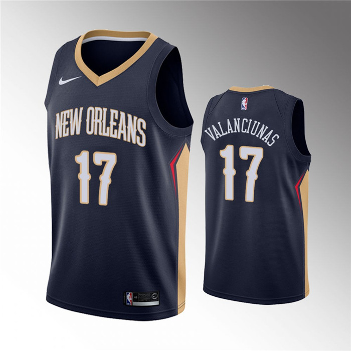 New Orleans Pelicans #17 Jonas Valanciunas Navy Icon Edition Stitched Jersey - Click Image to Close