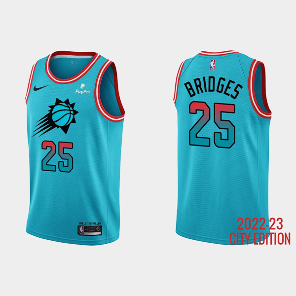 Phoenix Suns #25 Mikal Bridges 2022-23 Blue City Edition Stitched Basketball Jersey - Click Image to Close