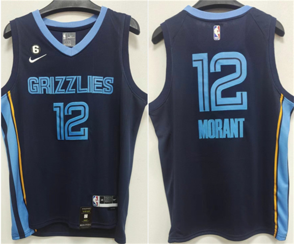 Memphis Grizzlies #12 Ja Morant Navy With NO.6 Patch Stitched Jersey