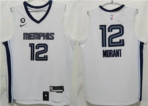 Memphis Grizzlies #12 Ja Morant White With NO.6 Patch Stitched Jersey