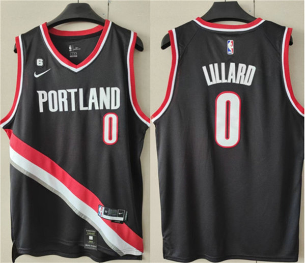 Portland Trail Blazers #0 Damian Lillard Black With No.6 Patch Stitched Basketball Jersey