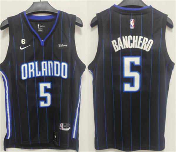 Orlando Magic #5 Paolo Banchero Black With No.6 Patch Icon Edition Stitched Swingman Jersey