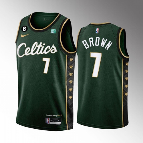 Boston Celtics #7 Jaylen Brown Green 2022-23 City Edition No.6 Patch Stitched Basketball Jersey