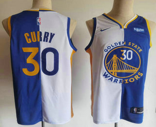 Golden State Warriors #30 Stephen Curry White Blue Two Tone Stitched Swingman Nike Jersey With Spons