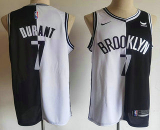 Brooklyn Nets #7 Kevin Durant White Black Two Tone Stitched Swingman Nike Jersey With Sponsor - Click Image to Close