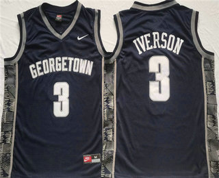 Georgetown Hoyas #3 Allen Iverson Navy Stitched Jersey - Click Image to Close