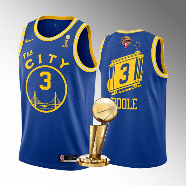 Mens Golden State Warriors #3 Jordan Poole Royal 2022 NBA Finals Champions Stitched Jersey - Click Image to Close