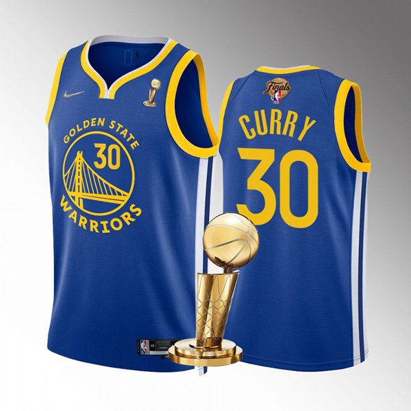 Golden State Warriors #30 Stephen Curry Royal 2022 NBA Finals Champions Stitched Jersey