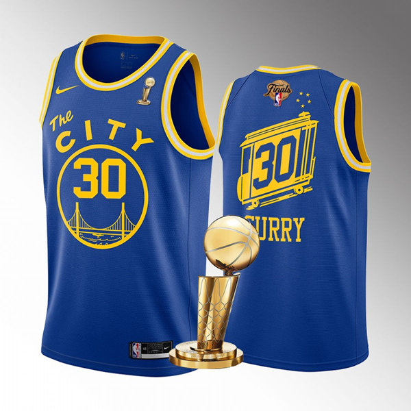 Mens Golden State Warriors #30 Stephen Curry Royal 2022 NBA Finals Champions Stitched Jersey - Click Image to Close