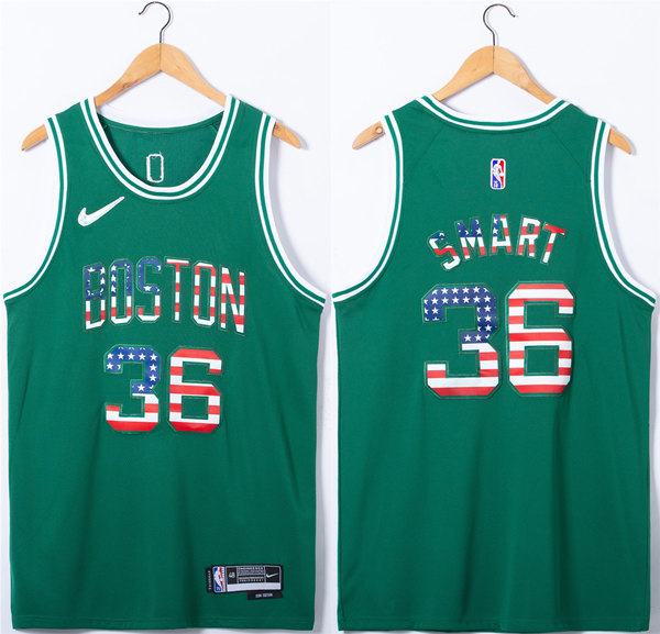 Boston Celtics #36 Marcus Smart USA Flag Green Stitched Jersey - Click Image to Close