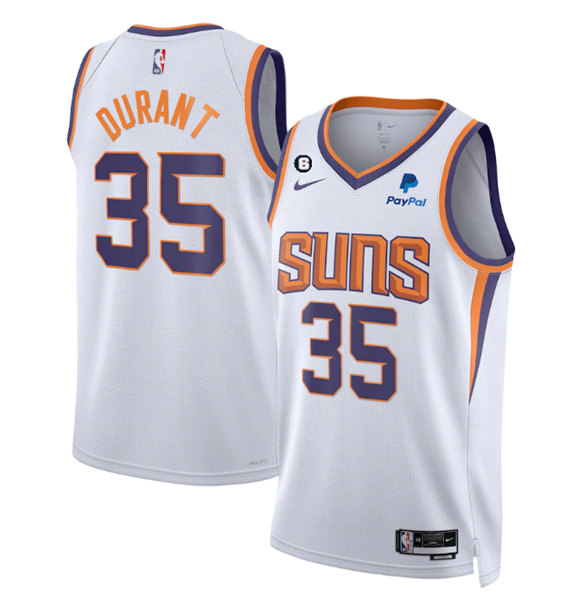 Phoenix Suns #35 Kevin Durant White Association Edition With No.6 Patch Stitched Basketball Jersey