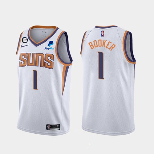 Phoenix Suns #1 Devin Booker White Association Edition With NO.6 Patch Stitched Basketball Jersey