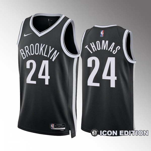Brooklyn Nets #24 Cam Thomas Black Icon Edition Stitched Basketball Jersey - Click Image to Close