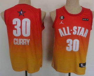 Golden State Warriors 30 Stephen Curry Orange 2022 All Star 6 Patch Icon Sponsor Swingman Jersey