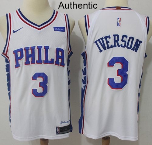 Nike 76ers #3 Allen Iverson White NBA Authentic Association Edition Jersey