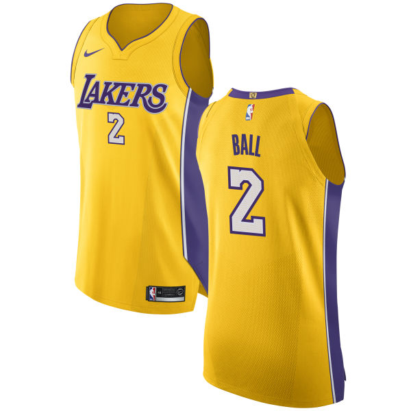 Nike Lakers #2 Lonzo Ball Gold NBA Authentic Icon Edition Jersey