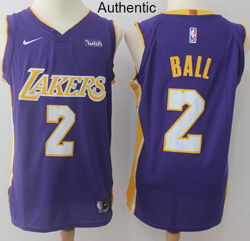 Nike Lakers #2 Lonzo Ball Purple NBA Authentic Statement Edition Jersey