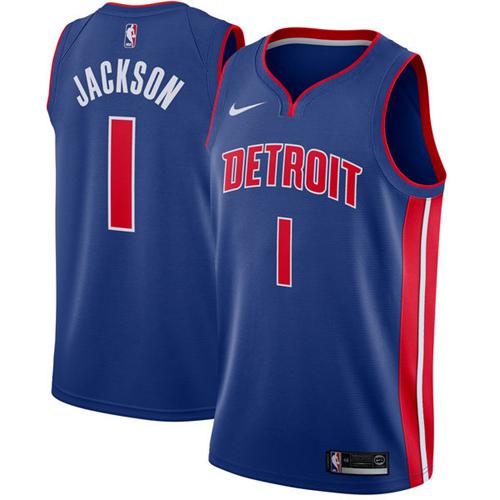 Nike Pistons #1 Reggie Jackson Blue NBA Swingman Icon Edition Jersey