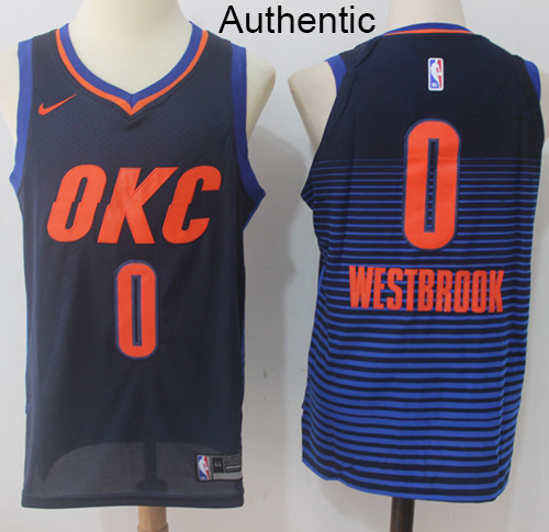 Nike Thunder #0 Russell Westbrook Navy Blue NBA Authentic Statement Edition Jersey