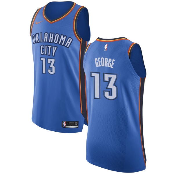 Nike Thunder #13 Paul George Blue NBA Authentic Icon Edition Jersey