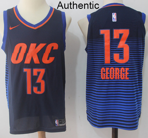 Nike Thunder #13 Paul George Navy Blue NBA Authentic Statement Edition Jersey
