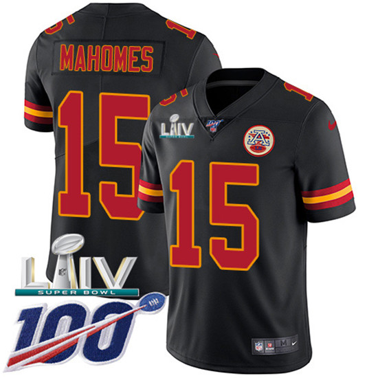 2020 Kansas City Chiefs #15 Patrick Mahomes Black Super Bowl LIV 2020 Youth Stitched NFL Limited Rus