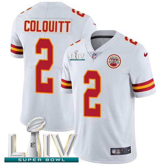 2020 Kansas City Chiefs #2 Dustin Colquitt White Super Bowl LIV 2020 Youth Stitched NFL Vapor Untouc