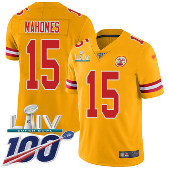 2020 Kansas City Chiefs #15 Patrick Mahomes Gold Super Bowl LIV 2020 Youth Stitched NFL Limited Inve