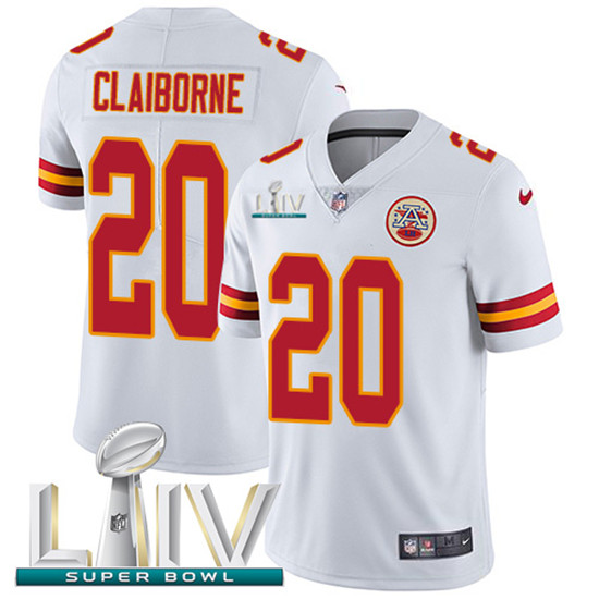 2020 Kansas City Chiefs #20 Morris Claiborne White Super Bowl LIV 2020 Youth Stitched NFL Vapor Unto