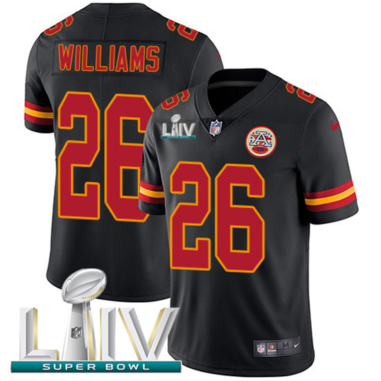 2020 Kansas City Chiefs #26 Damien Williams Black Super Bowl LIV 2020 Youth Stitched NFL Limited Rus
