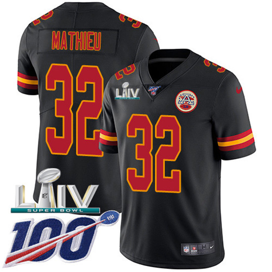2020 Kansas City Chiefs #32 Tyrann Mathieu Black Super Bowl LIV 2020 Youth Stitched NFL Limited Rush