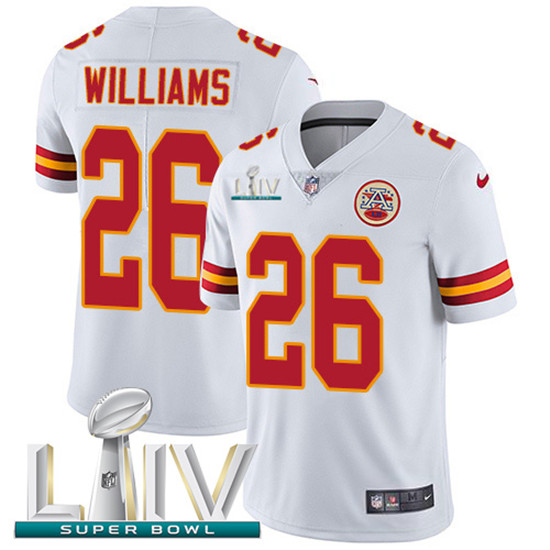 2020 Kansas City Chiefs #26 Damien Williams White Super Bowl LIV 2020 Youth Stitched NFL Vapor Untou