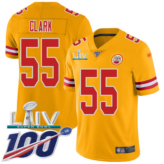2020 Kansas City Chiefs #55 Frank Clark Gold Super Bowl LIV 2020 Youth Stitched NFL Limited Inverted