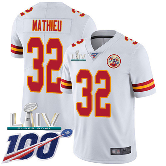 2020 Kansas City Chiefs #32 Tyrann Mathieu White Super Bowl LIV 2020 Youth Stitched NFL 100th Season