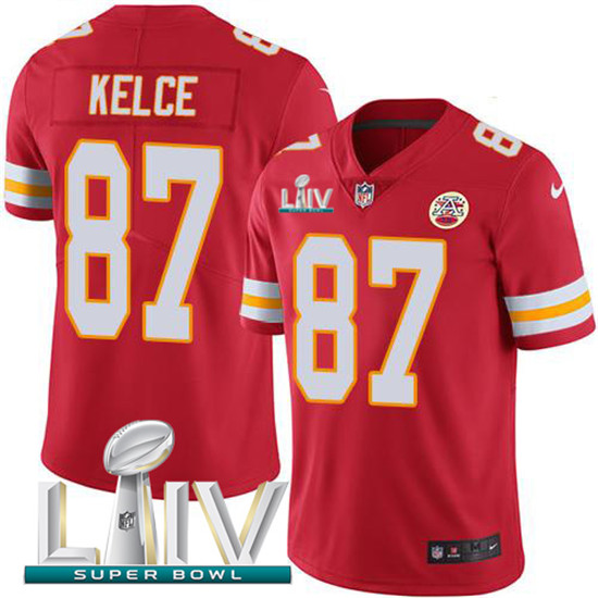 2020 Kansas City Chiefs #87 Travis Kelce Red Super Bowl LIV 2020 Team Color Youth Stitched NFL Vapor