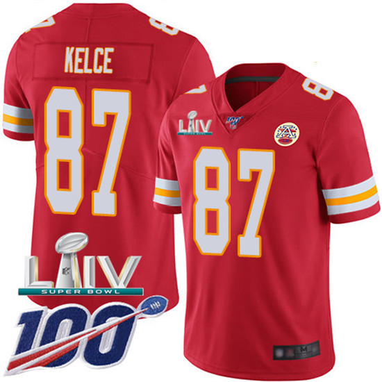 2020 Kansas City Chiefs #87 Travis Kelce Red Super Bowl LIV 2020 Team Color Youth Stitched NFL 100th - Click Image to Close