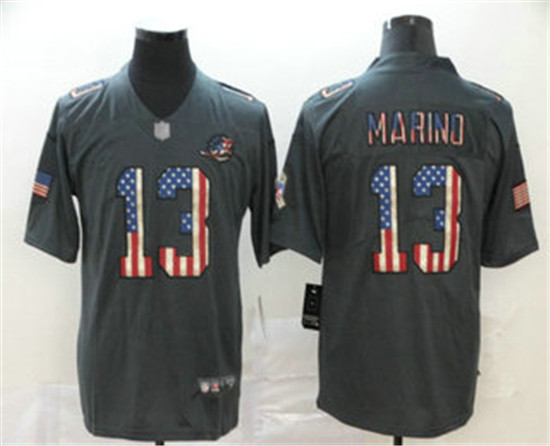 2020 Miami Dolphins #13 Dan Marino 2019 Black Salute To Service USA Flag Fashion Limited Jersey