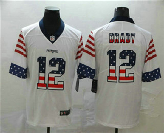 2020 New England Patriots #12 Tom Brady White Independence Day Stars & Stripes Jersey