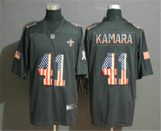 2020 New Orleans Saints #41 Alvin Kamara 2019 Black Salute To Service USA Flag Fashion Limited Jerse - Click Image to Close