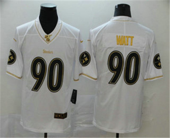 2020 Pittsburgh Steelers #90 T. J. Watt White 100th Season Golden Edition Jersey