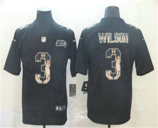 2020 Seattle Seahawks #3 Russell Wilson Black Statue Of Liberty Stitched NFL Limited Jersey