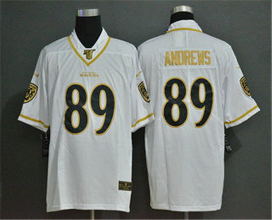 2020 Baltimore Ravens #89 Mark Andrews White 100th Season Golden Edition Jersey - Click Image to Close